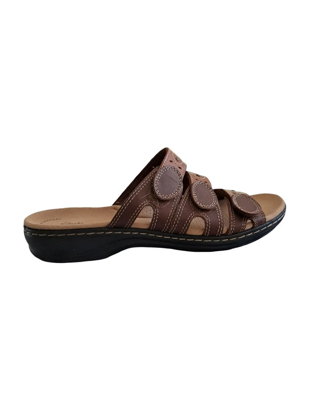 Clarks Leisa Cacti Q Leather Adjustable Slip Ons Sandals Size 9 M Brown Multi